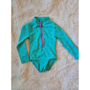Boden Teal Stars Long Sleeve Zip Rash guard Swimsuit size 2-3